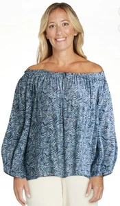 Terra & Sky Women's Off The Shoulder Blouse~ Off or On Shoulder~NWT~Blue~FASTSHI - Picture 1 of 6