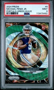 2024 Panini Prizm Michael Penix Jr #6 Portals-Green Wave Prizm RC PSA 9 - Picture 1 of 2