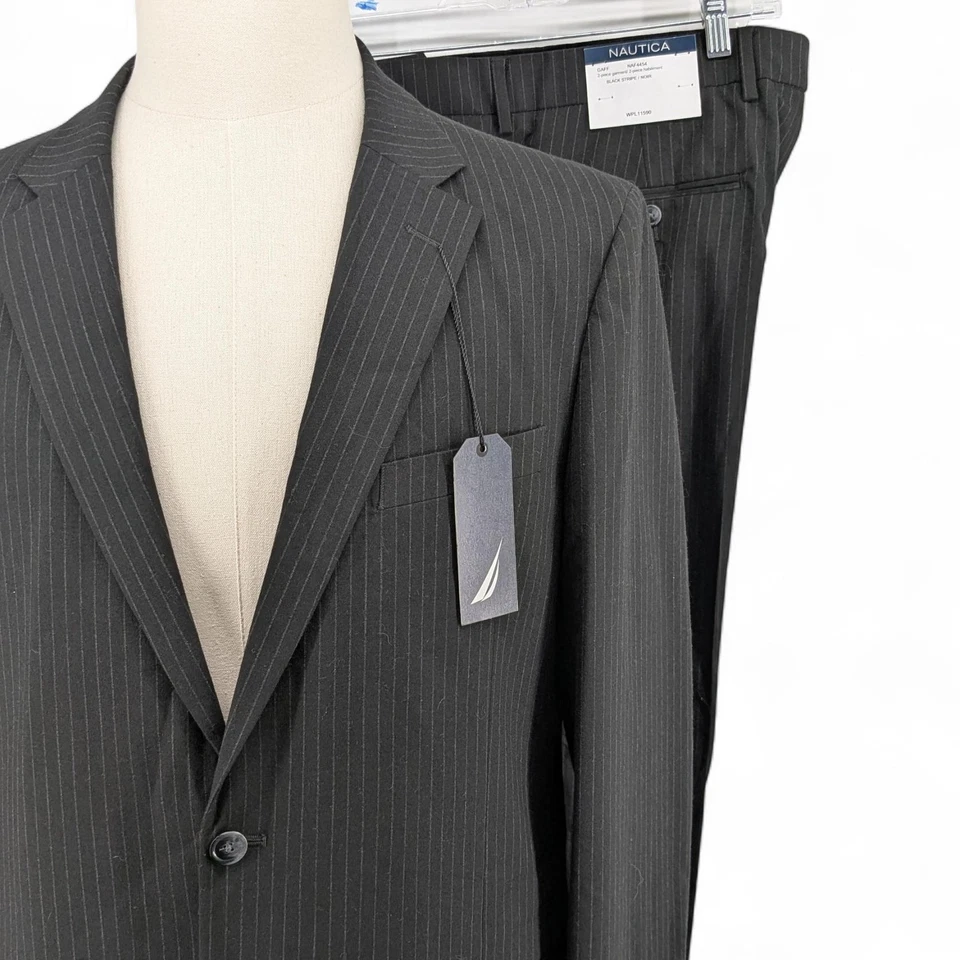 Nautica Men's Black Stripe Modern-Fit 2-Piece Jacket Pants Suit Size 44R 38W 31L
