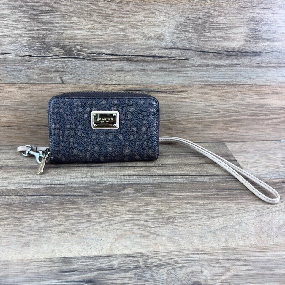 Auténtica Cartera Cartera Larga Michael Kors Logo Cuero Marrón Cremallera Alrededor De Colección Buena Foto 1 de 4