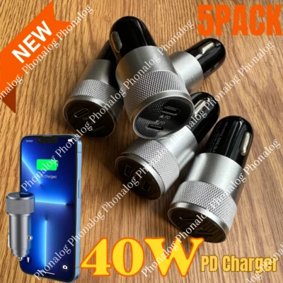 5X Car Charger 40W Dual PD USB-C Fast Adapter For iPhone 15 14 13 12 11 Pro Max - Image 1 of 4