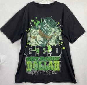 Rare Vintage Get Every Dollar GED So Hood T Shirt 90s 2000s Black 2X USA READ - Picture 1 of 10