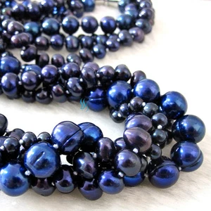 Collana Perla Acqua Dolce 20" 3-9 mm Navy 4 file" 3-9 mm - Foto 1 di 5