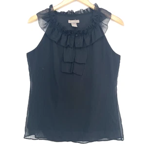 KENAR Dressy Black Silk Ruffled Tank Top Blouse Women's Size Medium Lightweight - Picture 1 of 5