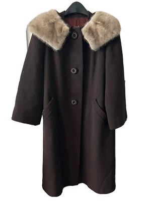 Abrigo de Colección Texturizado Marrón Danbert Couture Hecho en Unión Cuello de Piel Pequeño Mediano Foto 1 de 4