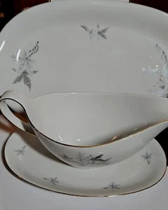 Vintage Winterling Bavaria Serving Platter and Gravy Boat Grey Fall Leave - Picture 1 of 14