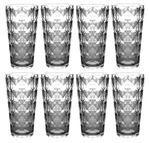 22 oz Diamond Cut Pattern Clear Smoke Grey Acrylic Plastic Glass Tumbler 8pc set - Picture 1 of 4