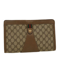 GUCCI GG Canvas Web Sherry Line Clutch Bag PVC Leather Beige Red Auth 45600