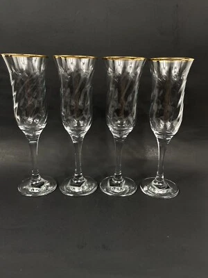 Conjunto de 4 flautas de champanhe Circleware 6 oz. Aro dourado NOVO - Imagem 1 de 4