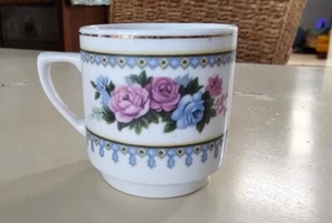 Vintage Blue Purple Floral Flower Tea Cup China Dematisse Espresso Drinkware - Picture 1 of 7