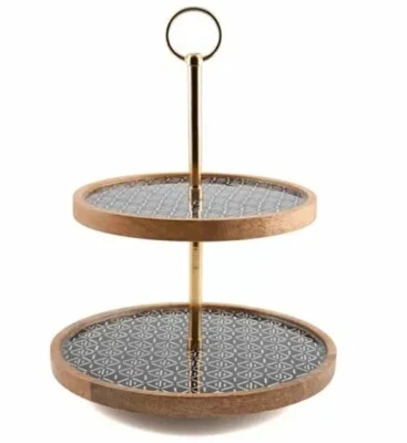 Thirstystone Modern Global Two-Tier Wood & Enamel Dessert Stand - NEW - Image 1 of 4