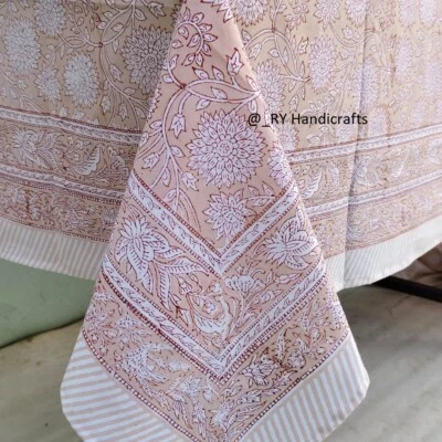 Hand Block Printed tablecloth Floral Cotton custom table cover Gift For New Home - Image 1 of 4