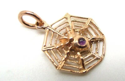 Kaedesigns New Genuine 9ct 9k Rose Gold Spider Web Set With Amethyst Pendant - Image 1 of 4