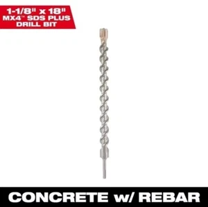 Broca de 4 cortadores Milwaukee 1-1/8" x 18" SDS Plus carburo para ladrillo, hormigón - Imagen 1 de 3