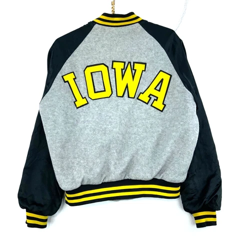 Vintage Iowa Hawkeyes Satin Polyester Snap Button Jacket Size Medium Gray Ncaa Cover