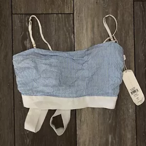 Beach Bunny Swimwear Bikini Top Lola Crop Blue White Striped Medium - Picture 1 of 6
