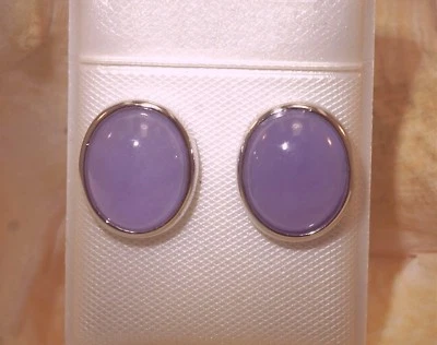 PENDIENTES DE LATÓN 925 CHAPADO EN PLATA CABUJÓN OVALADO JADE LAVANDA 11 MM Foto 1 de 3
