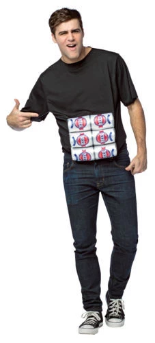 Six Pack ABS Halloween Costume Stuffed 3d Beer Cans 6pk Shirt Adult One Size