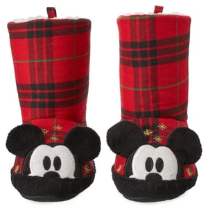 Disney Authentic Mickey Mouse Kids Soft Plaid 3D Slippers Size 7/8 9/10 NWT - Picture 1 of 3