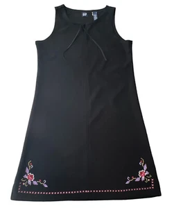 Vintage Gap Black Sleeveless Dress Polyester Blend Embroidered Accents Girl’s L - Picture 1 of 5