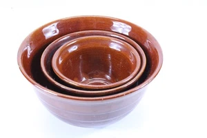 Mar-Crest Stoneware Brown Mixing Bowls 8", 6" & 5" Lot of 3 - Picture 1 of 12