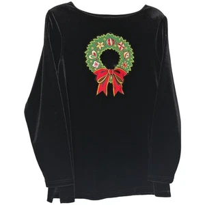 Vintage Bob Mackie tragbare Kunst schwarz Samt Weihnachtskranz Top Größe Medium - Bild 1 von 6