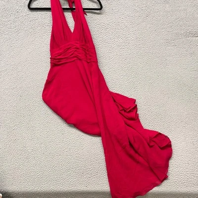 Vestido De Colección Donna Morgan Para Mujer 8 Rojo 100% Seda Halter Midi Y2K Clásico Griego Foto 1 de 4