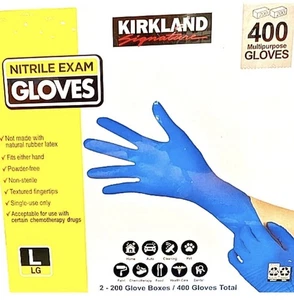 Kirkland Signature Nitrile Exam Gloves Large 2x200 Count Box Total 400 EXP 03/28 - Picture 1 of 4