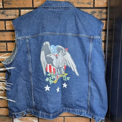 Chaleco de mezclilla grande y alto marca King para hombre 5X motociclista patriótico American Eagle EE. UU. Foto 1 de 4