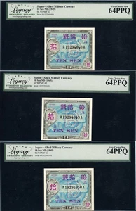 Sequential Serial Numbers Japan 1945 10 Sen Allied Military Currency Notes 64PPQ - Picture 1 of 3