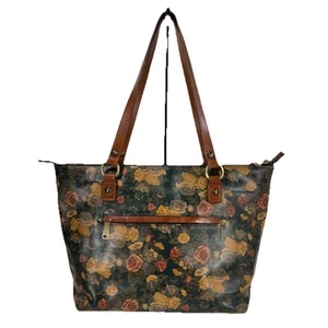 Patricia Nash Leather Alessano Floral Flower Print Tote Bag w/ Tan Trim - Picture 1 of 12