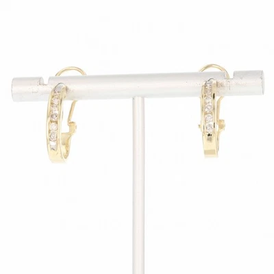 .42ctw Round Cut Diamond Channel-Set C-Hoop Omega Pair Earrings 14k Yellow Gold - Image 1 of 4