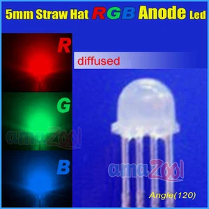 100PCS X 4Pin 5mm Straw Hat Common Anode diffused RGB LED Light Red/Green/Blue  - Picture 1 of 1