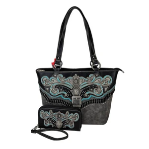Montana West American Bling Concealed Carry Buckle Purse Matching Wallet Black - Picture 1 of 8
