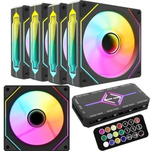 RGB Fans:5Pack 120Mm PWM ARGB Case Fan with Fan Hub and Remote,Speed Control,Pwm - Afbeelding 1 van 7