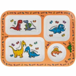 Little Stars Orange Dinosaurier Kinder Abschnitt Tablett Abendessen Mittagessen Teller Melamin  - Bild 1 von 2