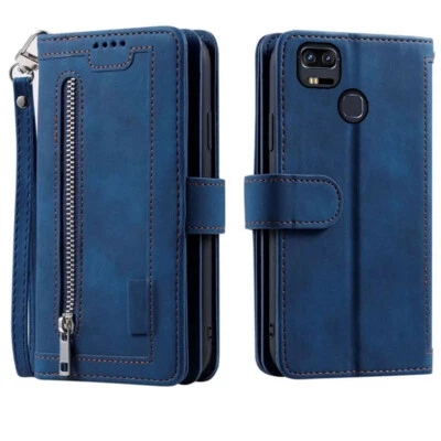 Estuche tipo billetera para ZenFone 3 Zoom ZE553KL, estuche magnético con cremallera de cuero para tarjetas Foto 1 de 4