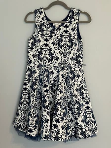 KNIT WORKS GIRL'S RUFFLED DRESS. SIZE: 16 WHITE & NAVY BLUE SILVER GLITTER - Picture 1 of 5