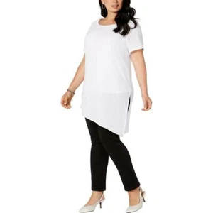 Alfani Womens Size 2X Bright White Textured Side Slit Asymmetrical Hem Tunic Top - Picture 1 of 6