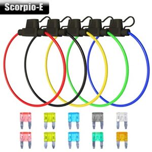 Fuse Holder 13 AWG Inline 5 Pack Five Colors Waterproof Pigtail Blade Fuse Relay