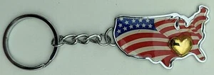 Avon USA Map Red/White & Blue w/Heart Glued on Metal Key Ring - Bild 1 von 2