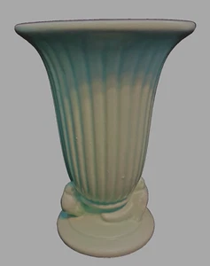 HAEGER Love Birds Seafoam Vase Art Deco MCM Ribbed Fluted VINTAGE - Picture 1 of 4