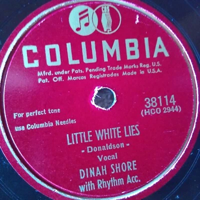 78 rpm Columbia 38114, Dinah Shore, Little White Lies, Crying for Joy, jazz E - Image 1 of 3
