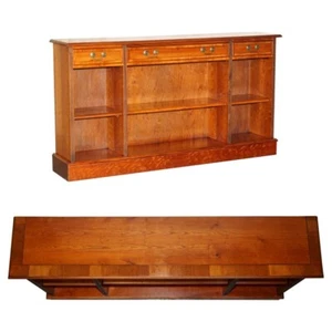 Vintage Burr Yew Wood Dwarf Open Bookcase or Sideboard Three Large Drawers - Picture 1 of 20