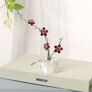 Red Crystal Flowers Figurine Collectible Plum Blossom Paperweight Glass Ornament - Picture 1 of 12