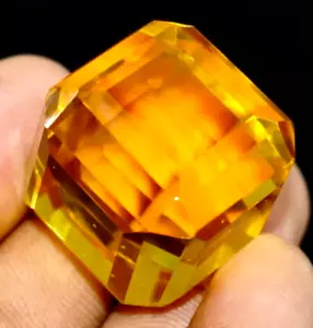 AAA+ 111.20 Ct. Large Yellow Citrine Cube Cut Loose Gemstone for Ring & Pendant - Picture 1 of 11