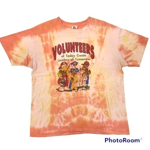 Vtg 90's Anvil VOLUNTEERS Today Create LEADERS Orange TIE DYE Streetwear T Shirt - Picture 1 of 3