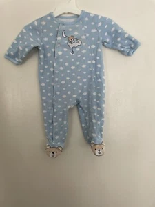 Little Me Baby Boys Cute Bear Footies 100% Cotton Snap-Up Sleep & Play Blue 6M - Picture 1 of 7