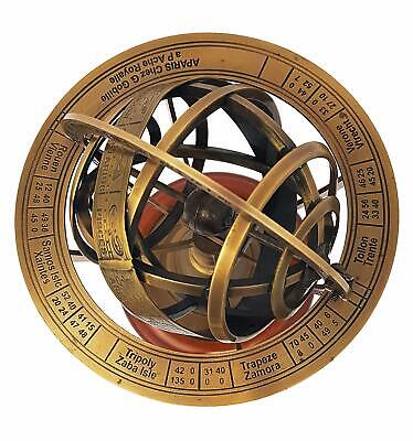 Antique Armillary Brass Desktop Globe Sphere Wooden Base Vintage Astrolabe • 36.55$