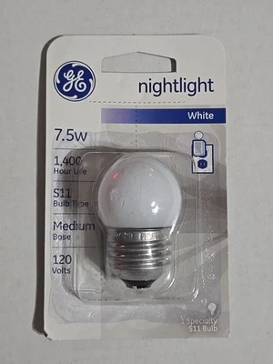 GE Nightlight Bulb S11, 7.5W Medium Base, White 120 Volts NEW  - Image 1 of 2